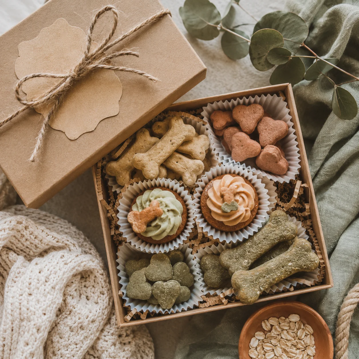 Caixa de oferta personalizada com biscoitos para cão